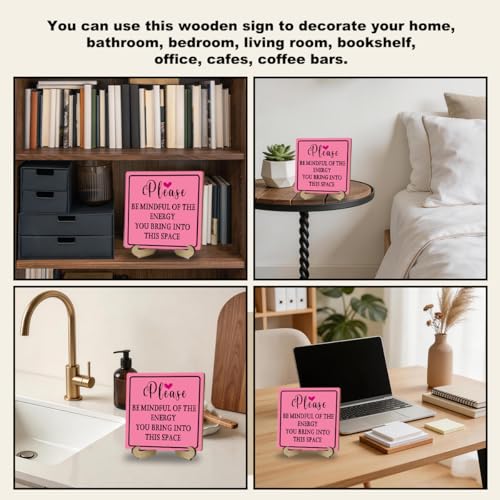Pink Office Supplies Wooden Pink Desk Sign, 5x5 Inches - color: Mindful Energy