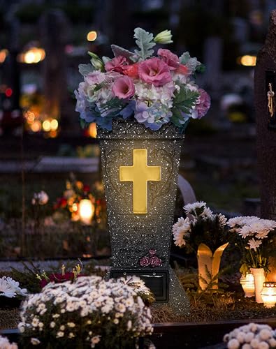 2 Pack Solar Cemetery Vase with LED Cross Lamp Flower Holder - color: Warm Light Cross 2pcs