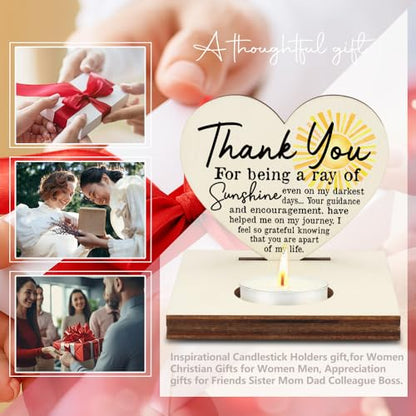 Christmas Thank You Friends Gifts, Ray of Sunshine Quote, Appreciation Encouragement Gratitude Gifts for Mentor Mom Friend Therapist Sister, Christmas Keepsake Candlestick Holders-LATZ06 - color: Wood Sunshine