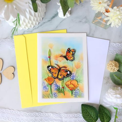 KingKraft Butterflies Quilling Card, Handcrafted Greeting Card for All Occasions, Birthday Card for Mom, Thinking of You, Get Well, Anniversary Card, Valentines Day, Mothers Day Card, Blank Inside - color: Butterflies