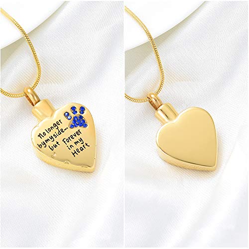 memorial jewelry No Longer by My Side,But Forever in My Heart Carved Locket Cremation Urn Necklace for Pet Dog Cats - color: Gold-Blue