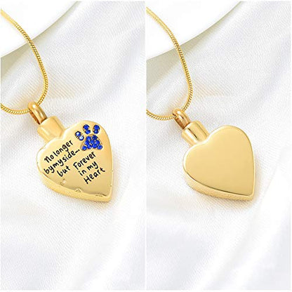 memorial jewelry No Longer by My Side,But Forever in My Heart Carved Locket Cremation Urn Necklace for Pet Dog Cats - color: Gold-Blue