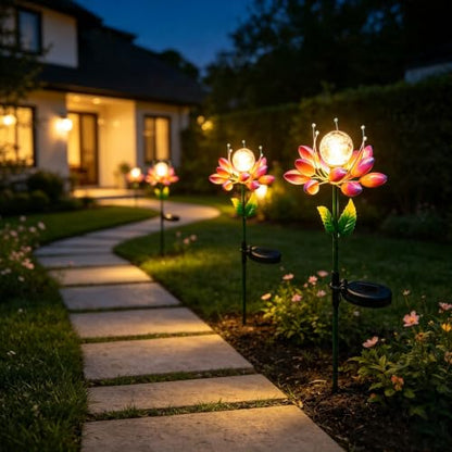 Solar Garden Decorations Metal Flower Stake Solar Outdoor Lights | Windmill Garden Stake ,Outdoor Waterproof for Yard, Lawn,Patio,Gardening Gifts，Solar Flower Lights