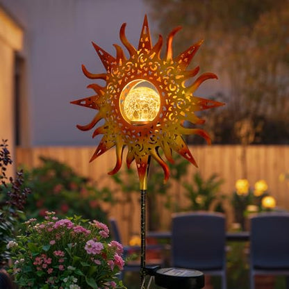 TAKE ME Sun Solar Lights Garden Outdoor Waterproof Metal Stakes for Patio Yard Walkway LawnPatio Mothers Day Gifts Mom Wife Grandma (Red Sun)