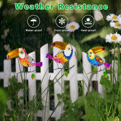 Set of 3 Toucan Stained Glass Decorative Garden Stakes - color: Toucan
