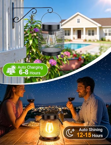 KOOPER Metal Solar Lanterns Outdoor Waterproof, 2 Pack Brighter Hanging Solar Lights for Outside, Up to 15 Hours Modern Hanging Solar Powered Lanterns Lights for Yard Patio Path Tree Garden Decorative - style: 2 Pack