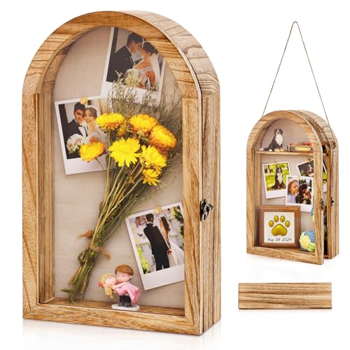 DGWJSU Shadow Box Frame 10x16 Large Shadow Boxes Display Cases with Linen Back and Removable Shelves, Picture Frame Wedding Bouquet Memorabilia Medals Photos Memory Box for Keepsakes, Carbonized Brown - color: Carbonized Brown