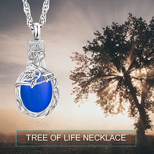 Gredstar Tree of Life Urn Necklace for Ashes, Birthstone Memorial Pendant | Teardrop Design, Love Symbol Detail, 12 Birthstone Colors, Stainless Steel, Ashes Holder, Funnel Kit Included - color: September