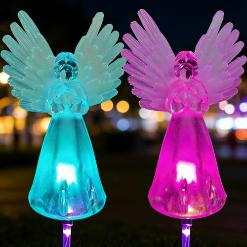 2 Pack Solar Angel Lights Outdoor Decor, Decorative Color Changing Waterproof LED Angel Stake Lights for Cemetery Grave Garden Patio Yard Art Lawn Decoration, Grave Markers, Memorial Gifts - size: 2 Pack