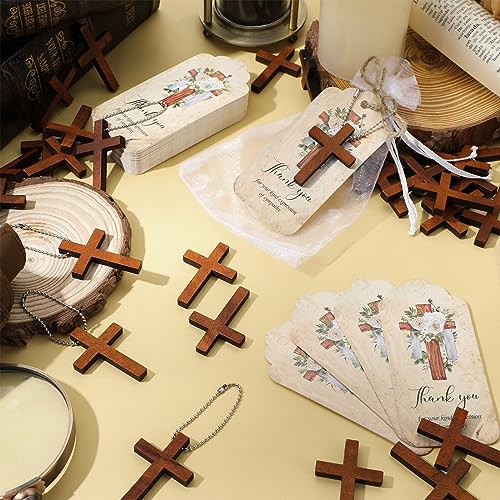 Tradder 100 Set Funeral Favor for a Memorial Service with 100 Wooden Cross Keychain Funeral Thank You Card Organza Bag Guest Sympathy Gift for Remembrance Bereavement Celebration of Life(Cross) - style: Cross