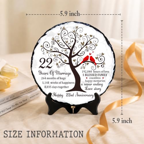 22nd Anniversary Wedding Gifts for Couple, 22 Year Anniversary Wedding Gift for Husband Wife Parents, 22 Years of Marriage Slate Plaque Keepsake with Stand, 5.9 Inch - color: 22th Wedding Anniversary