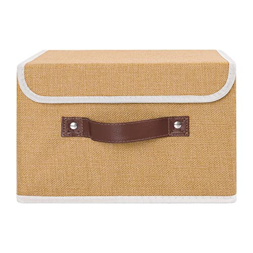 ANMINY Fabric Storage Box Bins with Lids, Khaki, 10"x8"x7" - color: Khaki, size: Small (Pack of 1)