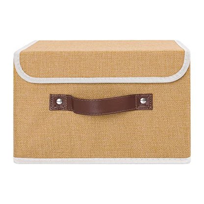 ANMINY Fabric Storage Box Bins with Lids, Khaki, 10"x8"x7" - color: Khaki, size: Small (Pack of 1)