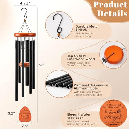 Sympathy Gifts for Loss of Loved One Memorial Wind Chimes Sympathy/Bereavement/Memorial Gifts for Loss of Mom Dad Husband, Grief Remembrance Condolences Gifts for Women, 32" Black - size: 32" Black