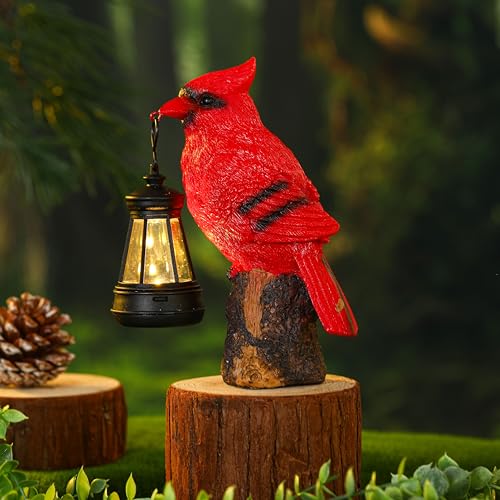 Suzile Cardinal Garden Statue with Solar Lantern 6.3 Solar Light for Outside Cardinal Garden Decor Sculptures & Statues Lights for Lawn Decor Unique Ornament Gift for Women Mom