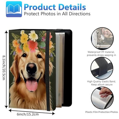 Photo Album 3.5x5 80 Photos Small Capacity PU Leather Cover, Flowers Dog Mini Photo Album 3.5x5 with Elastic band, Birthday Christmas Photo Albums Wedding Anniversary - color: Flowers Dog, size: 3.5*5 Holds 80 Photos