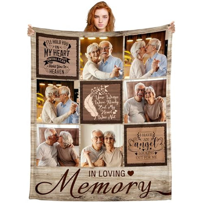 in Loving Memory Blanket Gifts, Custom Memorial Blanket with Photo for Loss of Loved One, Personalized Sympathy Throw Blankets with Picture, Memorial Gifts for Loss of Mom Dad Husband Wife