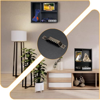 Solid Wood Pet Memorial Shadow Box Frame with Shelves | Deep Pet Memory Box for Dogs or Cats Paw print 4x6" Photo Frame Keepsake as Loss Remembrance-Black