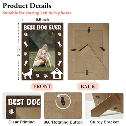Best Dog Ever Picture Frame, Dog Memorial Photo Frame for Pet Lovers Friends, New Puppy Gifts 4x6 Wood Photo Frame, Home Bedroom Office Shelf Table Decor -025 - style: Best Dog Ever