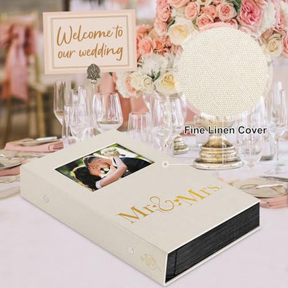 Lanpn Wedding Photo Album 4x6 300 Pocket Photos Slip in, Linen Cover Large Capacity Newlywed Marriage Window Album Hold 300 Horizontal Photos (Mr & Mrs, Beige) - color: Beige, size: 300 Photos