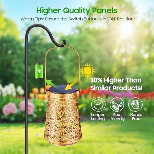 2 Pack Solar Lanterns Outdoor Waterproof Birthday Gifts for Women Mom Grandma, Hollowed-Out Metal Hummingbird Hanging Solar Lantern Lights Garden Decor, 2 Modes Hanging Solar Lights for Yard, Patio | Birthday Gifts for Women Mom Grandma, Hollowed-Out Hang