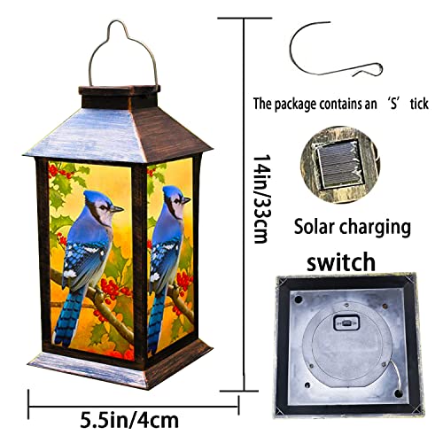 Solar Lanterns Outdoor Hanging Blue Jay Solar Lights Decorative for Garden Patio Porch and Tabletop PVC Waterproof LED Lantern (1pack)… - style: Art Deco