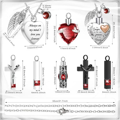 Henoyso 9 Pcs Cremation Urn Necklace for Ashes Heart Cross - color: Dark Red