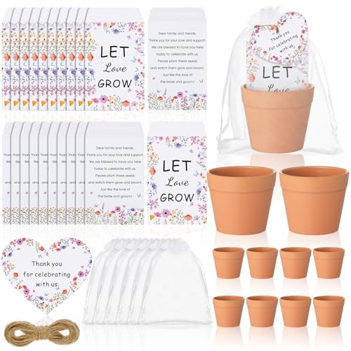 Ctosree 50 Sets Let Love Grow Wildflower Wedding Favors for Guests Include Self Adhesive Seed Packets Flowerpot Thank You Tags and Organza Gift Bags for Bridal Shower Wedding Party Favor - color: Wildflower
