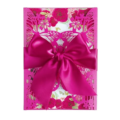 20 PCS Butterfly Quinceanera Invitation, Laser Cut Invitation Cards | 5.12x7.2" Fuchsia Butterfly Quinceanera Invitation with Envelopes for XV Anos Bridal Shower Baby Shower Invite - color: Fuchsia