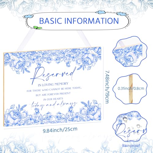 Blue Flower Wedding Memorial Sign with Ribbon Floral Reserved Signs in Loving Memory of Love Ones Parents Celebrating Ceremony Memories Seat Sign from Heaven - style: Blue Seat Sign