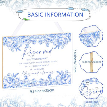 Blue Flower Wedding Memorial Sign with Ribbon Floral Reserved Signs in Loving Memory of Love Ones Parents Celebrating Ceremony Memories Seat Sign from Heaven - style: Blue Seat Sign