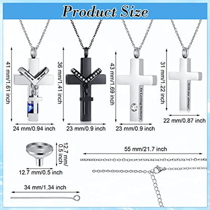 Yinkin 8 Pcs Urn Necklace for Ashes Cremation Cross Necklace Stainless Steel Cremation Jewelry Ashes Memorial Jewelry for Men Women - color: Black and Silver