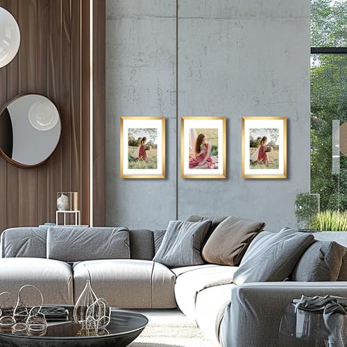 A4 Picture Frame Gold 3 Pcs set can Display 6x8 Picture with Mat or A4 Without Mat on the Wall - color: Gold, size: A4-3Pack