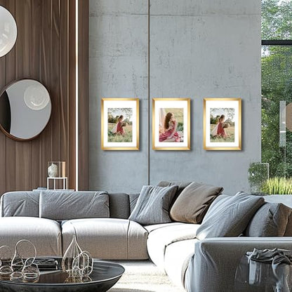 A4 Picture Frame Gold 3 Pcs set can Display 6x8 Picture with Mat or A4 Without Mat on the Wall - color: Gold, size: A4-3Pack