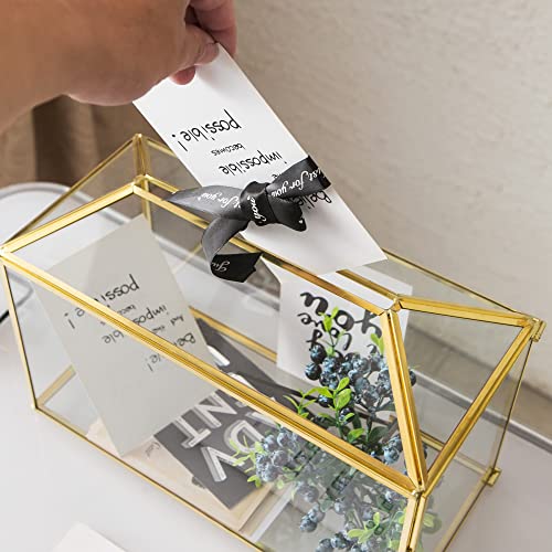 Glass Wedding Card Box with Slot, 12.6 inch Large Clear Card Box Gold Brass Gift Card Storage Box with Lock for Wedding Receptions, Baby Shower, Birthday Party, Bridal Shower - color: 12.5 inch