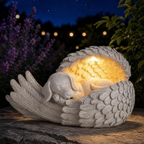 Dog Memorial Gifts Angel Sleeping Dog Memorial Statue, Solar Pet Remembrance Sculpture with Light, Outdoor Garden or Indoor Sympathy Decor for Dog Lovers, Dachshund - color: Dachshund
