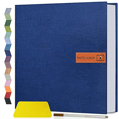 Popotop Large Photo Album Self Adhesive 4x6 5x7 8x10 Scrapbook Album DIY Picture Book,Gifts for Mom,Family Baby and Wedding,with Metal Pen and Plastic Board - color: Dark blue, size: 11.5"x10.6"40pages