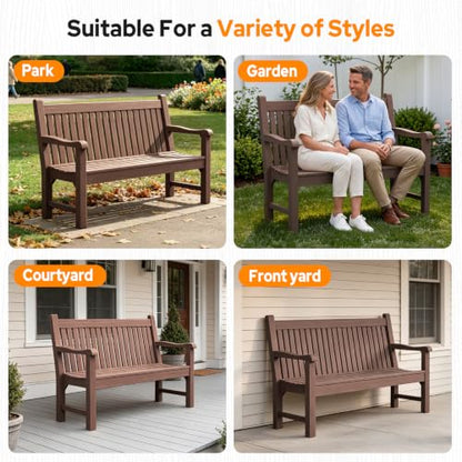 2-Person Outdoor Bench with 700 Lbs Weight Capacity, Brown | Poly Lumber Weatherproof Garden Bench Seating for Porch, Balcony and Park, All-Weather Patio Bench Furniture - color: Brown