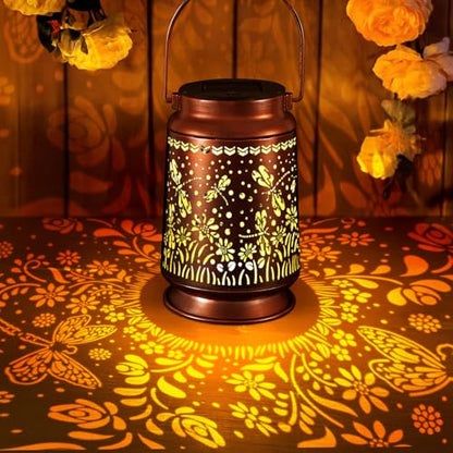 Solar Lanterns Outdoor Waterproof Gifts for Women Grandma Gifts | HanGing Solar Lantern for Mom Dragonfly Garden Decor Solar Hanging Lantern Metal for Patio Yard Festival Pathway Landscape - style: Dragonfly