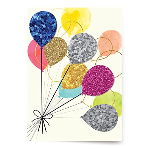 Designer Greetings French Language Happy Birthday Cards 6 Pack | Boxed Card Set, Matching Envelopes, Foil and Glitter Details - style: 6 PK French Birthday - Glitter Balloons