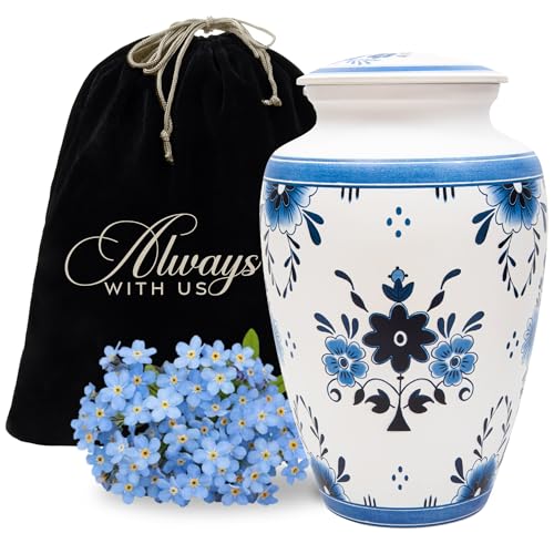 Cremation Urns for Human Ashes Adult Female, Male | Funeral Urn for Ashes for Women, Men | Decorative for Burial, Memorial, Home | Handcrafted Large Size | Delft Style Blue & White - size: Large