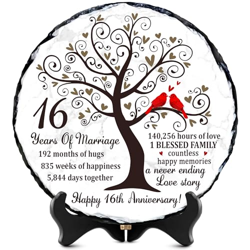 16th Anniversary Wedding Gift for Husband Wife – Natural Slate Stone Plaque for Her Him, 16 Year Anniversary Marriage Gifts, 16th Anni Idea Gift, 16 th Anni Decor Keepsake - color: 16th Anniversary