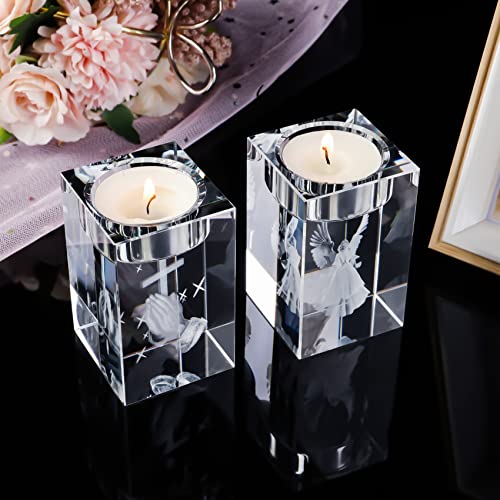YWHL Cross Religious Crystal Votive Candle Holders, Religious Gifts for Women, 3D Praying Hands and Cross Glass Tealight Candle Holder for Table Centerpiece (Excluding Candles) - color: Praying Hand