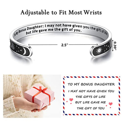 TONY & SANDY Inspirational Bracelets for Women Teen Girls Personalized Gifts for Daughter Granddaughter Mom Sister Friends Stainless Steel Engraved Cuff Birthday Easter Christmas - style: A - Bonus Daughter Gifts - Sun & Moon - I may not have given you th
