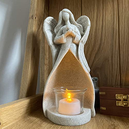 OakiWay Memorial Gifts - Angel Figurines Sympathy Gifts for Loss, Candle Holders W/Flickering Led Candle - Bereavement, in Memory of Loved One, Inspirational Gifts for Women Home Decorations