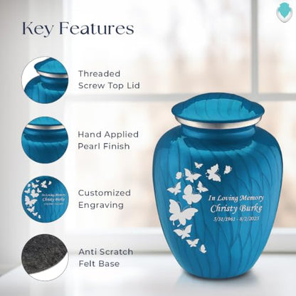 Geturns Embrace Adult Custom Butterfly Cremation Urns for Human Ashes I Pearl Racing Blue Large Funeral Urn for Female and Male I 200 lbs (Pearl Racing Blue) - color: Pearl Racing Blue