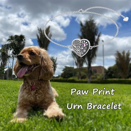 Urn Bracelet for Ashes 925 Sterling Silver Heart Cremation Bracelet Memorial Keepsake Jewelry Gifts for Women - color: 04-Paw Urn Bracelet
