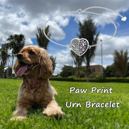 Urn Bracelet for Ashes 925 Sterling Silver Heart Cremation Bracelet Memorial Keepsake Jewelry Gifts for Women - color: 04-Paw Urn Bracelet