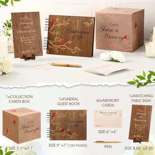 64 Pcs Funeral Guest Book Set for Memorial Service, Wood, Cardinal - color: Wood, style: Cardinal