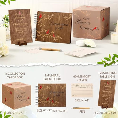64 Pcs Funeral Guest Book Set for Memorial Service, Wood, Cardinal - color: Wood, style: Cardinal